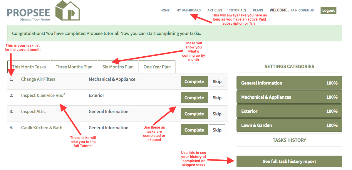 home maintenance app dashboard